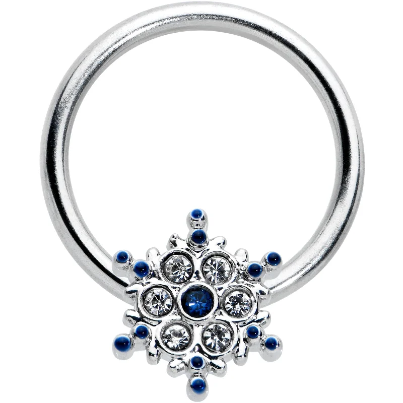 Women's Earrings – Elegant Designs for Every Personality--16 Gauge 3/8 Clear Blue Gem Festive Snowflake BCR Captive Ring Women's Earrings – Elegant Designs for Every Personality--16 Gauge 3/8 Clear Blue Gem Festive Snowflake BCR Captive Ring