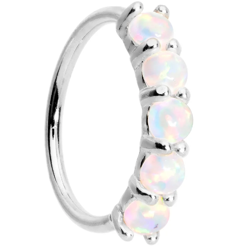 Trendy Nose Rings for Fashion Forward Women -20 Gauge White Synthetic Opal 14kt White Gold Seamless Circular Ring Trendy Nose Rings for Fashion Forward Women -20 Gauge White Synthetic Opal 14kt White Gold Seamless Circular Ring