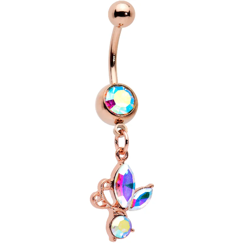 Trendy Belly Rings for Fashion-Lovers -Aurora Gem Rose Gold Tone Fleur de Lis Butterfly Dangle Belly Ring Trendy Belly Rings for Fashion-Lovers -Aurora Gem Rose Gold Tone Fleur de Lis Butterfly Dangle Belly Ring