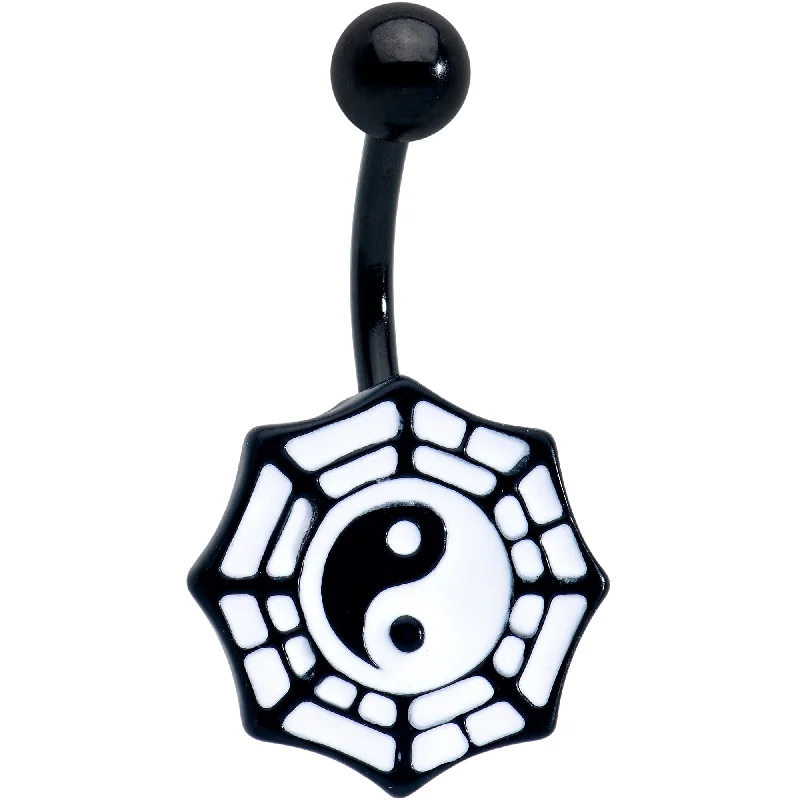 Belly Rings with Shiny Finishes for Unique Look -Spider Web Black and White Yin Yang Belly Ring Belly Rings with Shiny Finishes for Unique Look -Spider Web Black and White Yin Yang Belly Ring