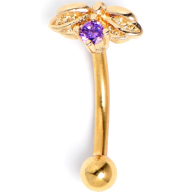 Women's Earrings – Elegant Designs for Every Personality--16 Gauge 5/16 Purple Gem Gold Tone Beauty Bug Curved Eyebrow Ring Women's Earrings – Elegant Designs for Every Personality--16 Gauge 5/16 Purple Gem Gold Tone Beauty Bug Curved Eyebrow Ring