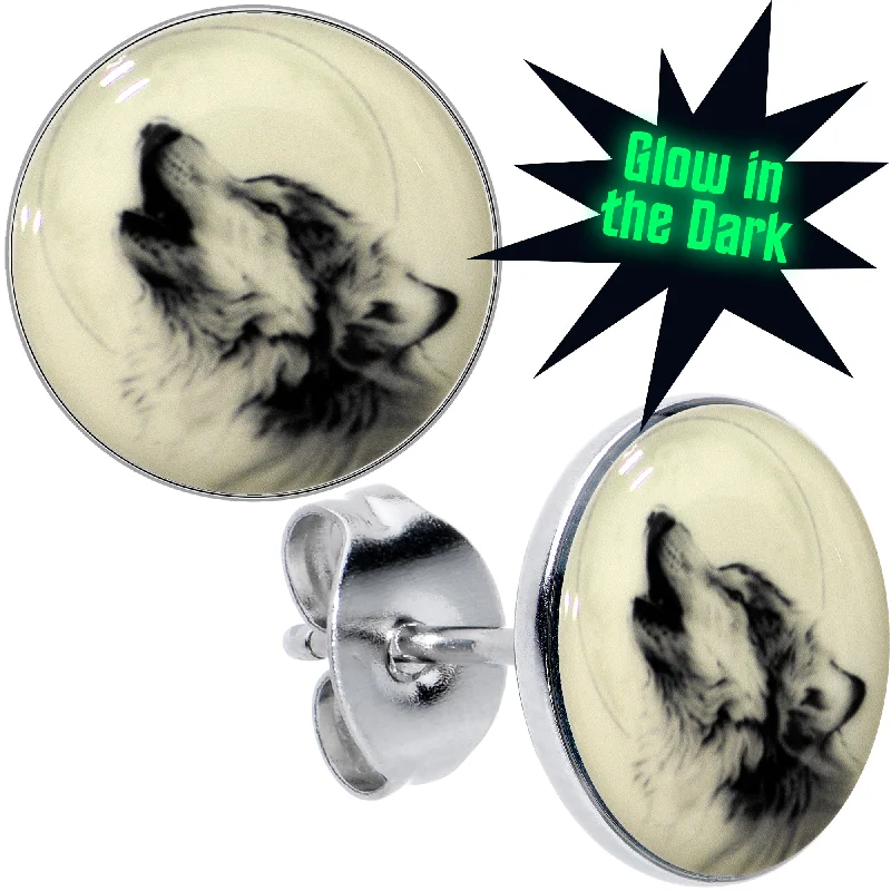 Women's Earrings – Elegant Designs for Every Personality--Glow in the Dark Howling Wolf Stud Earrings