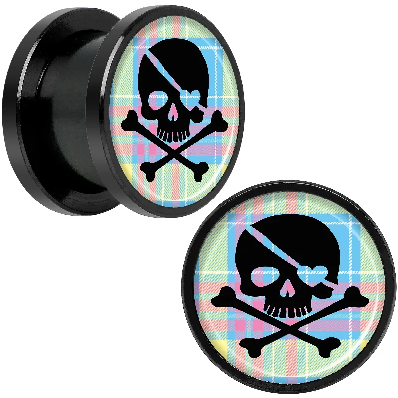 Women's Earrings – Elegant Designs for Every Personality--Pink Green Plaid Heart Skull Black Anodized Screw Fit Plug Set 1/2 Women's Earrings – Elegant Designs for Every Personality--Pink Green Plaid Heart Skull Black Anodized Screw Fit Plug Set 1/2