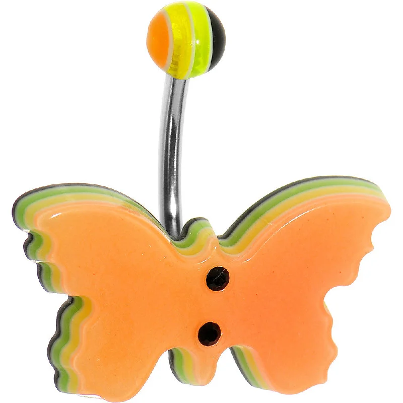 Comfortable Belly Rings for Trendy Fashion -Orange Acrylic Multi Layered Floating Butterfly Belly Ring Comfortable Belly Rings for Trendy Fashion -Orange Acrylic Multi Layered Floating Butterfly Belly Ring