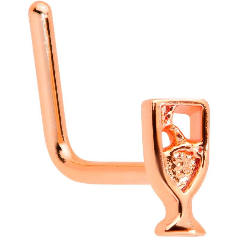 Elegant and Affordable Nose Rings -22 Gauge 5/16 Rose Gold Tone New Years Champagne L Shaped Nose Ring Elegant and Affordable Nose Rings -22 Gauge 5/16 Rose Gold Tone New Years Champagne L Shaped Nose Ring