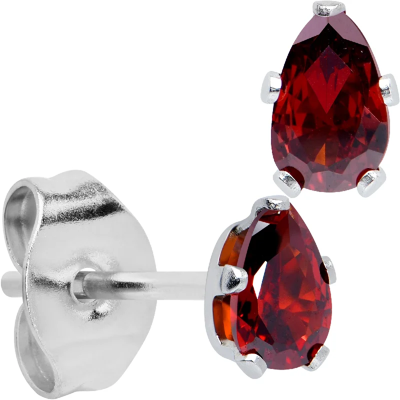 Women's Earrings – Elegant Designs for Every Personality--Red CZ Teardrop Stainless Steel Stud Earrings 3mm to 7mm