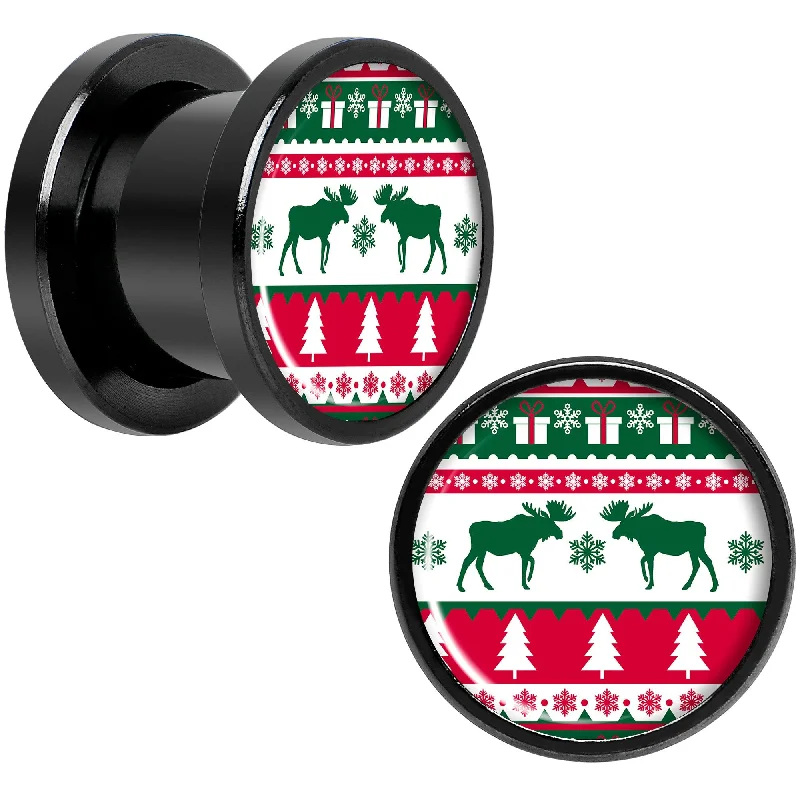 Women's Earrings – Elegant Designs for Every Personality--Ugly Christmas Sweater Black Screw Fit Plug Set Sizes 6mm to 20mm
