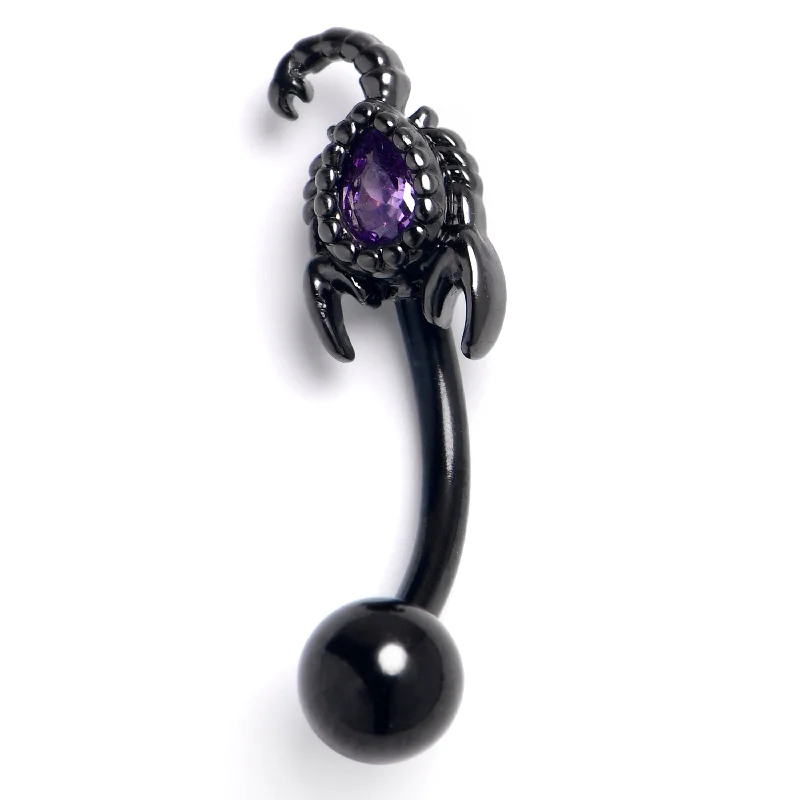 Women's Earrings – Elegant Designs for Every Personality--16 Gauge 5/16 Purple Gem Black Goth Scorpion Curved Eyebrow Ring