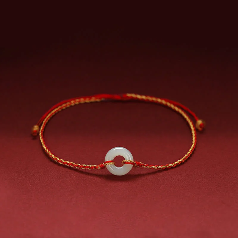 Simple Anklets for Chic Everyday Style-Buddha Stones Round Peace Buckle Jade Luck Abundance Braided Bracelet Anklet Simple Anklets for Chic Everyday Style-Buddha Stones Round Peace Buckle Jade Luck Abundance Braided Bracelet Anklet
