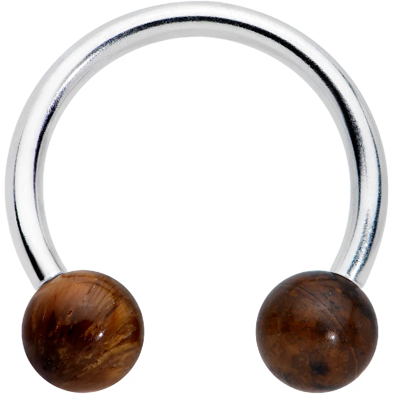 Lip Rings with Shiny Gemstones16 Gauge 3/8 Brown Stone Ball Ends Internally Threaded Horseshoe