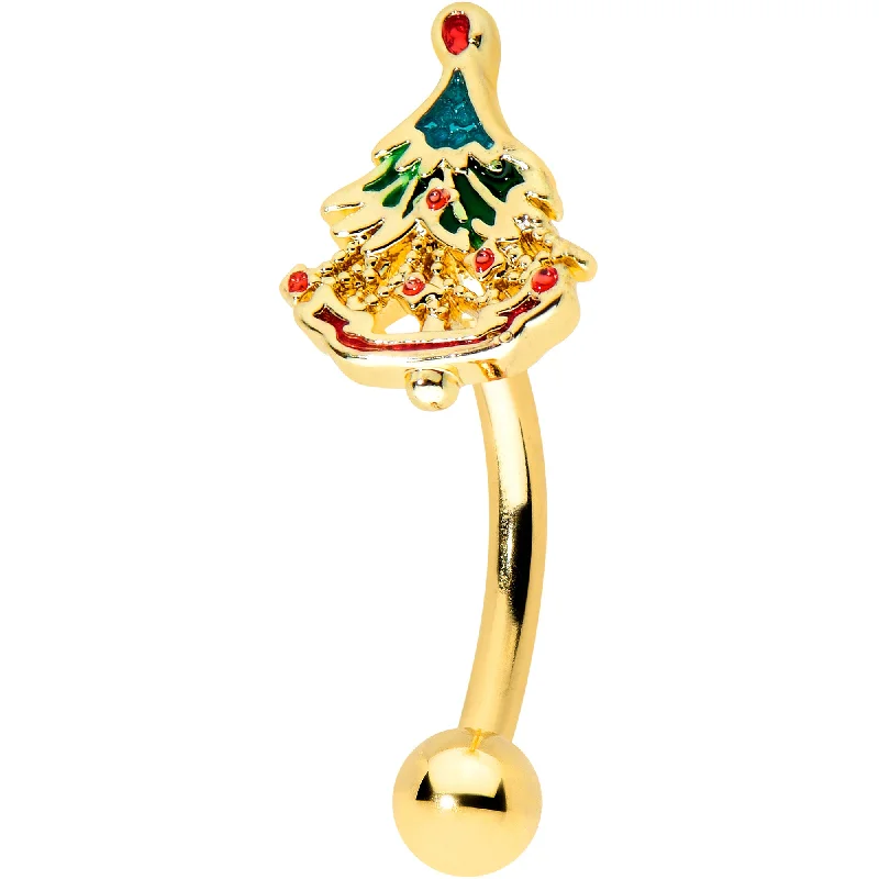 Lip Rings for Unique, Creative Piercings16 Gauge 5/16 Red Gem Gold Tone Deco Holiday Tree Curved Eyebrow Ring