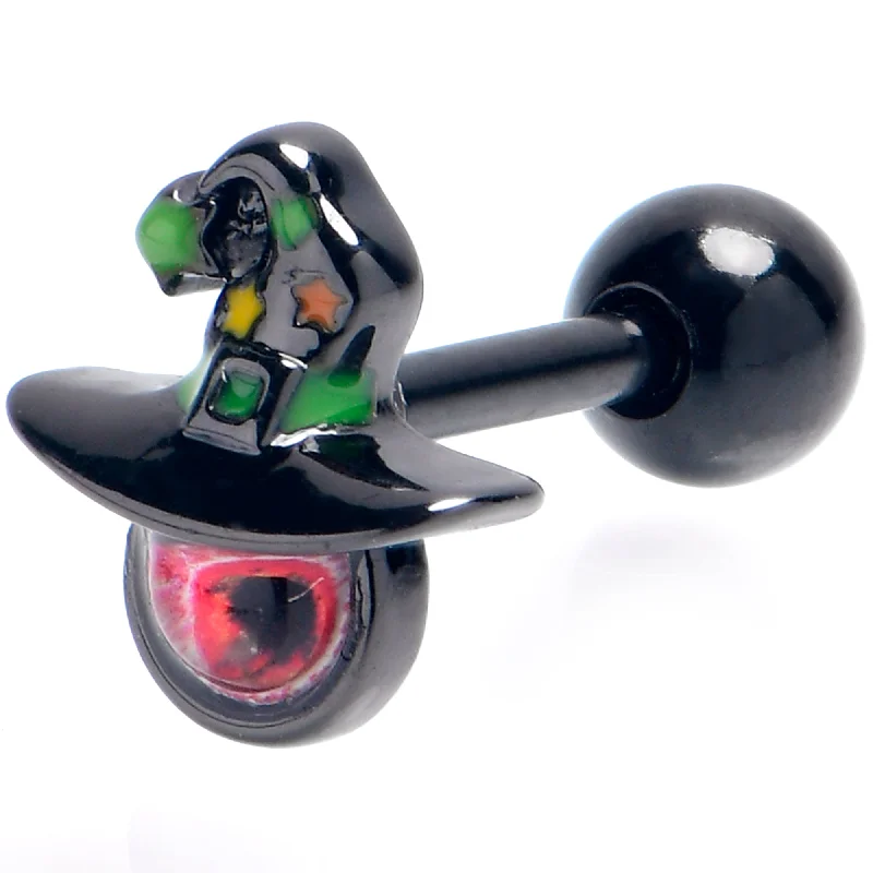Women's Earrings – Elegant Designs for Every Personality--16 Gauge 1/4 Black Red Eye Witch Hat Cartilage Tragus Earring Women's Earrings – Elegant Designs for Every Personality--16 Gauge 1/4 Black Red Eye Witch Hat Cartilage Tragus Earring