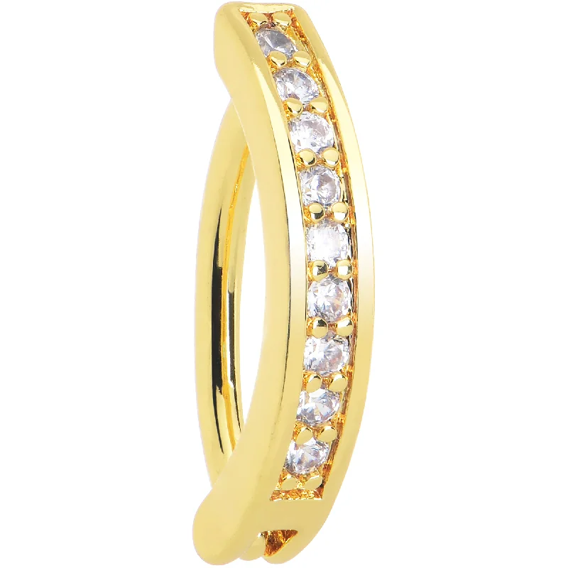 Comfortable Belly Rings for Sleek Looks -Clear CZ Gem Gold Tone Paved Row Perfection Hinged Hoop Belly Ring Comfortable Belly Rings for Sleek Looks -Clear CZ Gem Gold Tone Paved Row Perfection Hinged Hoop Belly Ring