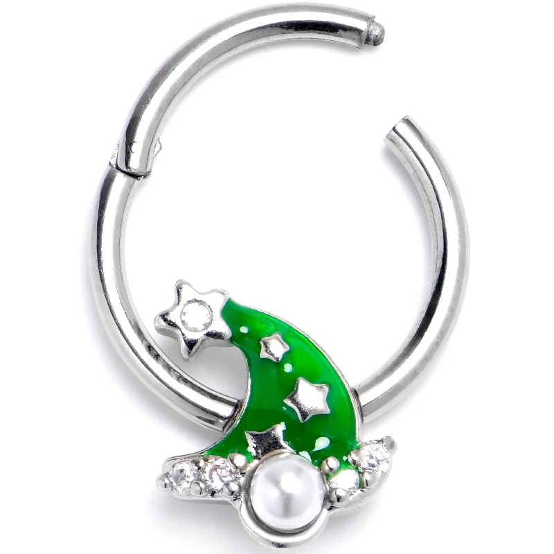 Nose Rings with Butterfly Design -16 Gauge 3/8 Clear Gem Santa Hat Stars Green Hinged Segment Ring Nose Rings with Butterfly Design -16 Gauge 3/8 Clear Gem Santa Hat Stars Green Hinged Segment Ring
