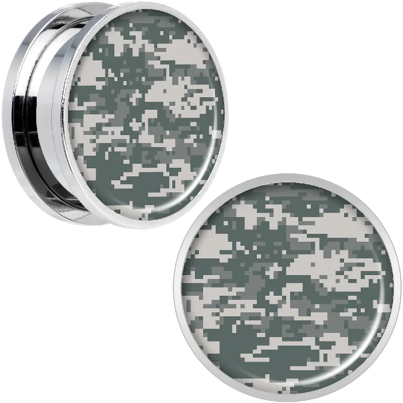 Women's Earrings – Elegant Designs for Every Personality--Digital Camo Print Steel Screw Fit Plug Set 20mm