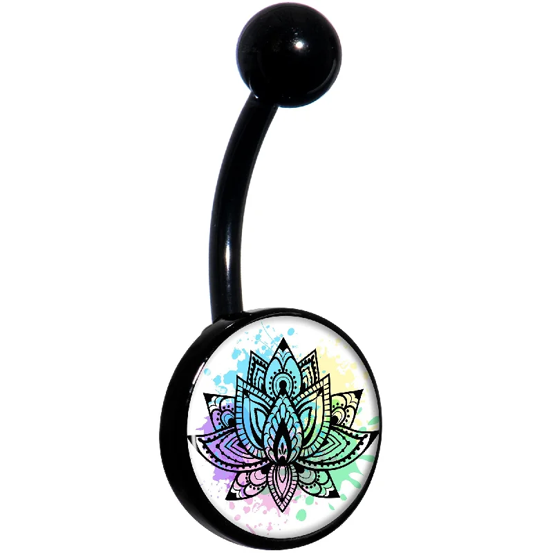 Beautiful Belly Rings with Polished Shine -Blooming Symbolic Lotus Flower Black Belly Ring Beautiful Belly Rings with Polished Shine -Blooming Symbolic Lotus Flower Black Belly Ring