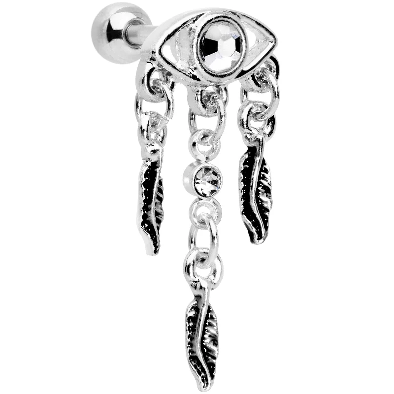 Women's Earrings – Elegant Designs for Every Personality--16 Gauge 1/4 Clear Gem Eye Feather Dangle Cartilage Tragus Earring