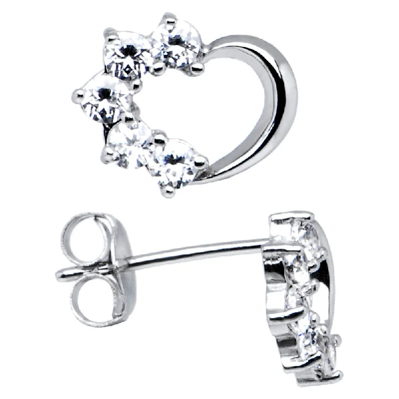 Women's Earrings – Elegant Designs for Every Personality--14kt White Gold CZ Hollow Heart Stud Earrings