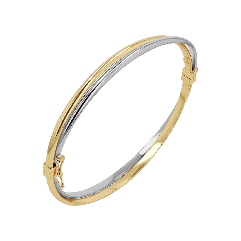 Trendy Bracelets for Men with Silver Accents-Two Tone Hinged Bangle (6mm)
