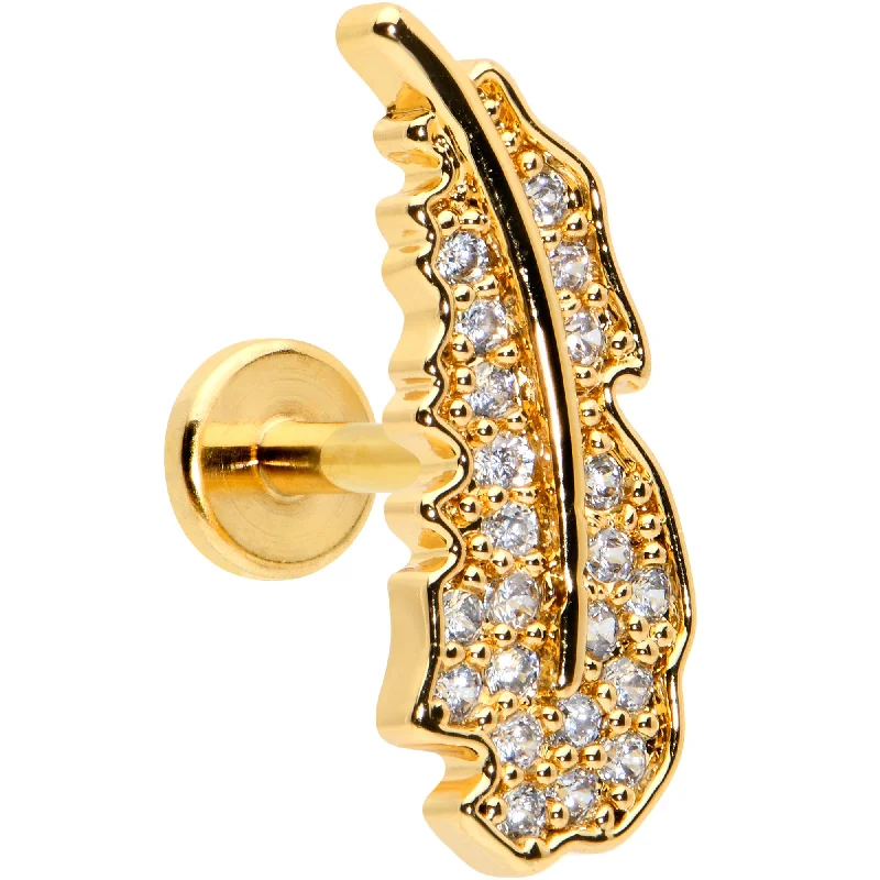 Beautiful Lip Rings for Bold Statements16 Gauge 1/4 Clear CZ Gold Hue Feather Internal Threaded Labret Tragus