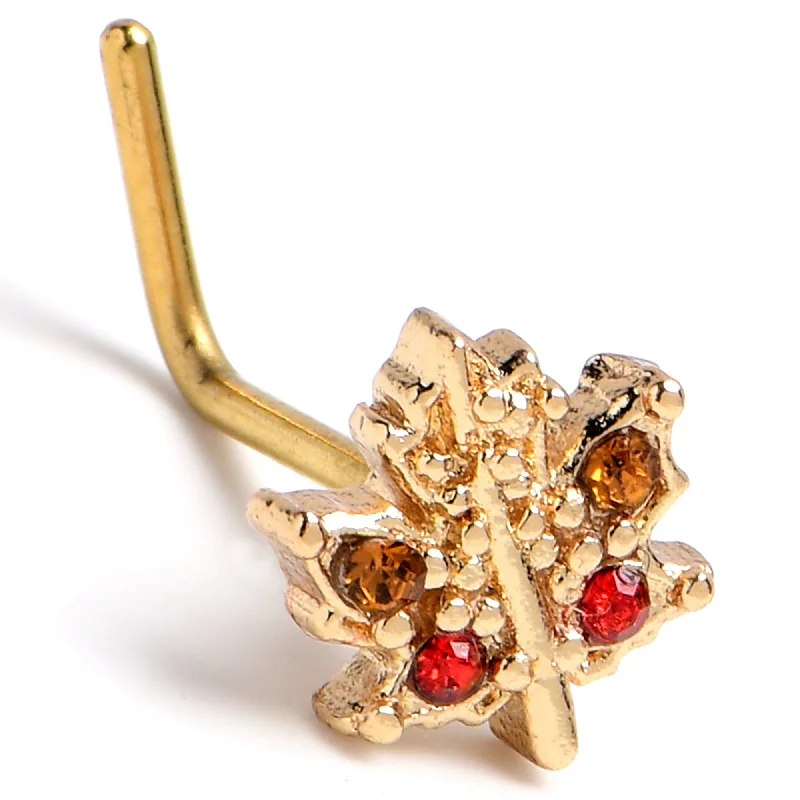 Nose Rings for Sensitive Piercing Areas -20 Gauge 7mm Red Yellow Gem Gold Tone Maple Leaf L Shape Nose Ring Nose Rings for Sensitive Piercing Areas -20 Gauge 7mm Red Yellow Gem Gold Tone Maple Leaf L Shape Nose Ring