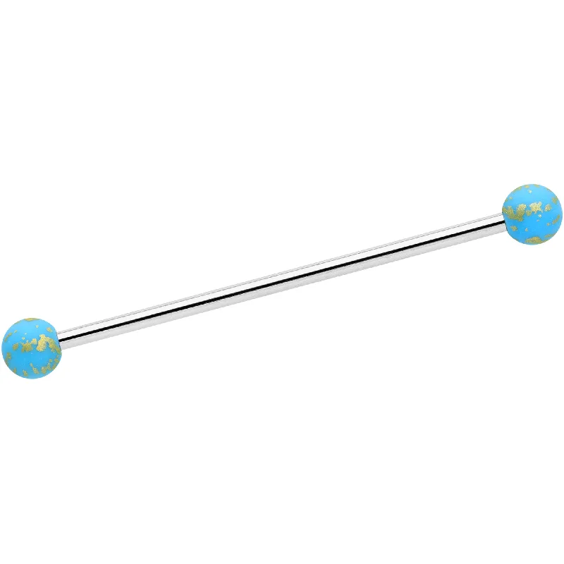 Women's Earrings – Elegant Designs for Every Personality--14 Gauge Matte Blue Splatter Pattern Ends Industrial Barbell 38mm