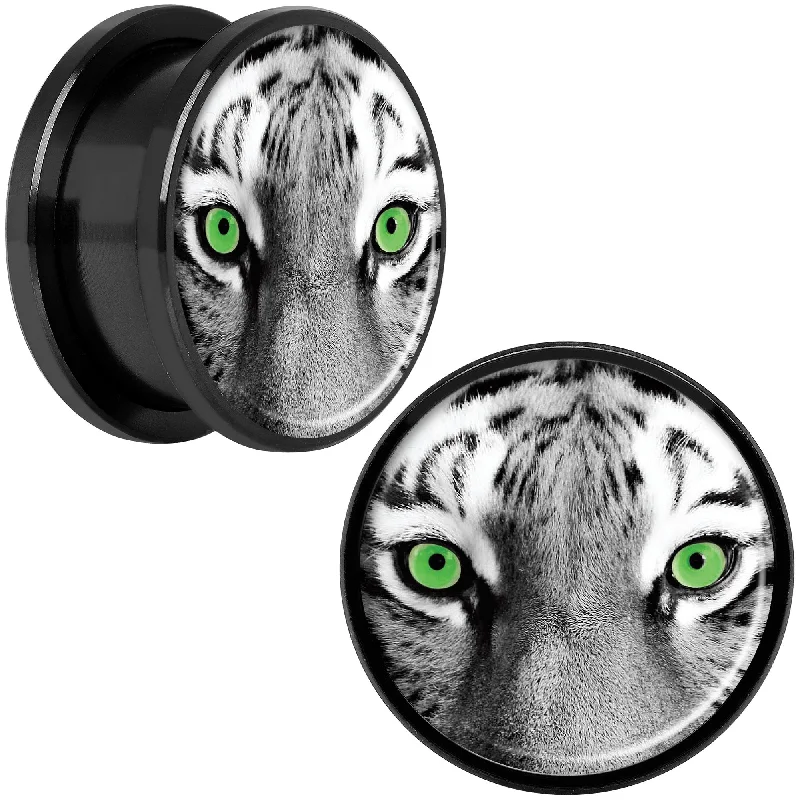 Women's Earrings – Elegant Designs for Every Personality--Black White Tiger Eyes Black Anodized Screw Fit Plug Set 18mm Women's Earrings – Elegant Designs for Every Personality--Black White Tiger Eyes Black Anodized Screw Fit Plug Set 18mm