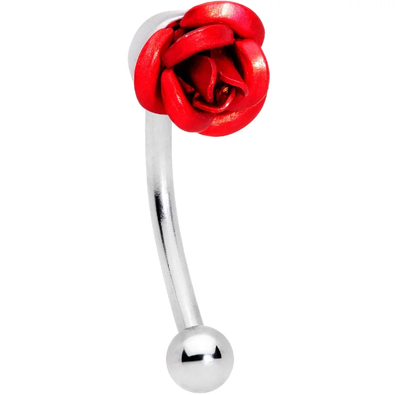 Women's Earrings – Elegant Designs for Every Personality--16 Gauge 3/8 Romantic Red Rose Flower Curved Eyebrow Ring