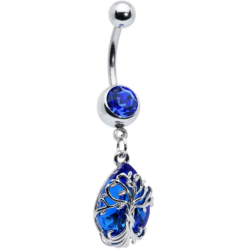 Belly Rings with Beautiful Accents -Blue Gem Drop Tree Dangle Belly Ring