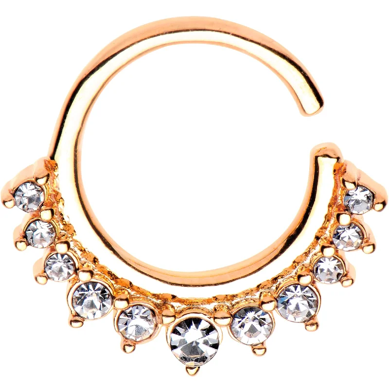 Stunning Nose Rings with High-Quality Finishes -16 Gauge Clear Gem Rose Gold Plated Royal Tiara Seamless Circular Ring Stunning Nose Rings with High-Quality Finishes -16 Gauge Clear Gem Rose Gold Plated Royal Tiara Seamless Circular Ring