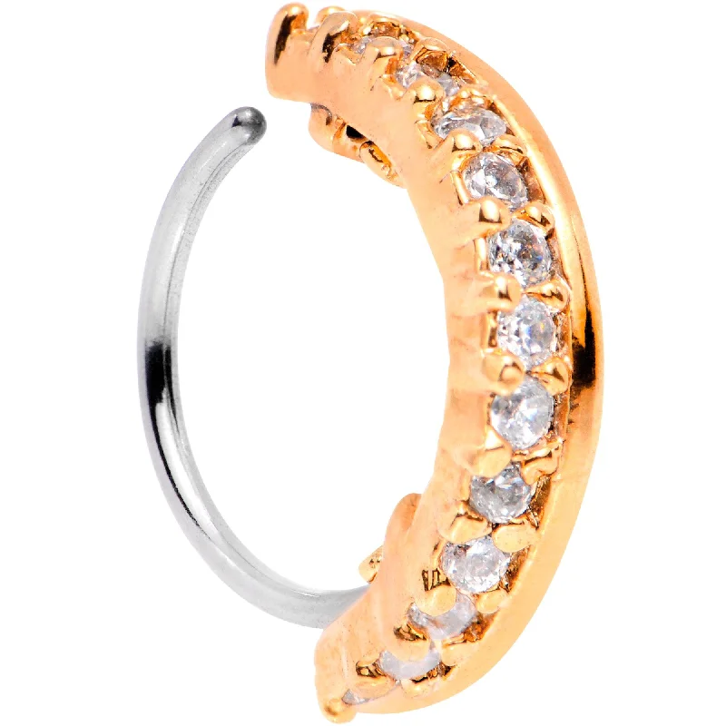 Nose Rings with Elegant Designs -20 Gauge Clear CZ Gem Rose Gold Tone Sleek Seamless Circular Ring Nose Rings with Elegant Designs -20 Gauge Clear CZ Gem Rose Gold Tone Sleek Seamless Circular Ring