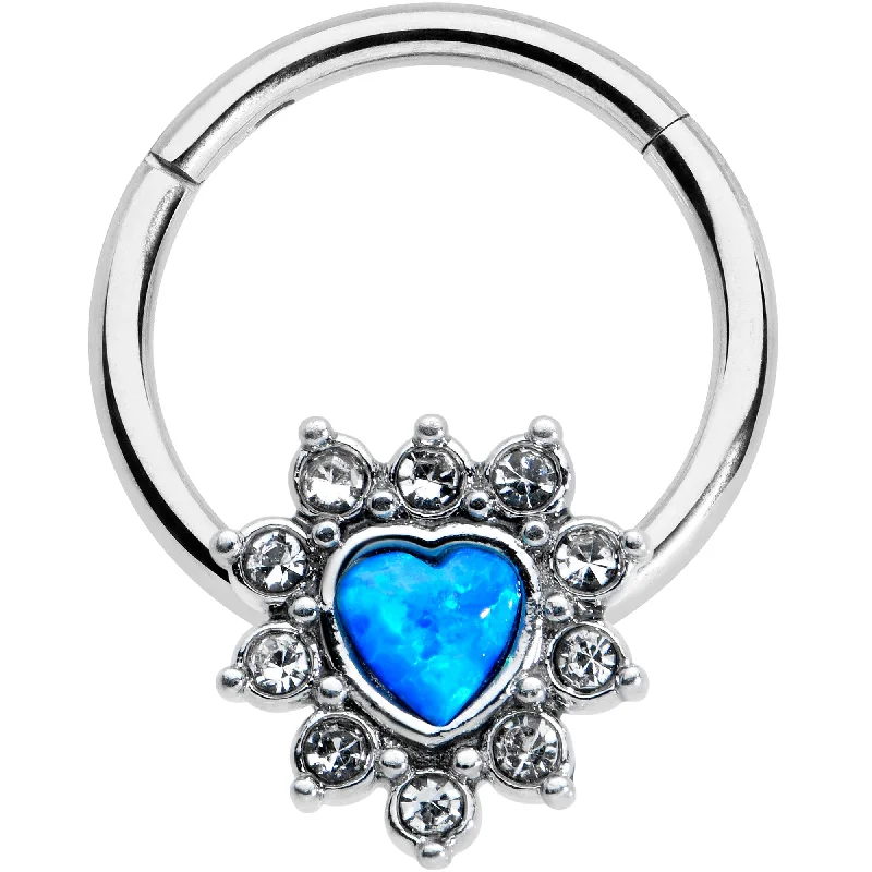Vintage Style Nose Rings -16 Gauge 3/8 Blue Faux Opal Heart Sun Hinged Segment Ring