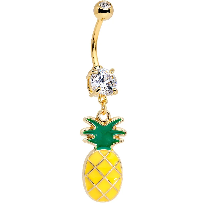 Belly Rings for Elegant Fashion -Handcrafted Clear Gem Summer Pineapple Dangle Belly Ring Belly Rings for Elegant Fashion -Handcrafted Clear Gem Summer Pineapple Dangle Belly Ring