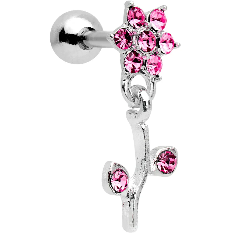 Women's Earrings – Elegant Designs for Every Personality--16 Gauge 1/4 Pink Gem Flower Dangle Cartilage Tragus Earring Women's Earrings – Elegant Designs for Every Personality--16 Gauge 1/4 Pink Gem Flower Dangle Cartilage Tragus Earring