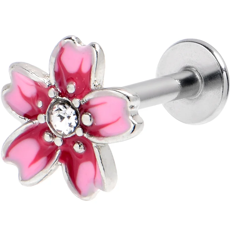 Lip Rings with Simple yet Elegant Design16 Gauge 5/16 Clear Gem Perfect Pink Flower Labret Monroe Tragus Lip Rings with Simple yet Elegant Design16 Gauge 5/16 Clear Gem Perfect Pink Flower Labret Monroe Tragus