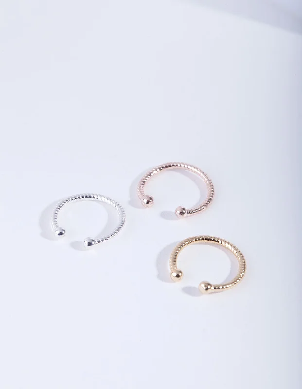 Nose Rings with Radiant Details -Mixed Metal Diamond Cut Septum Nose Ring Pack