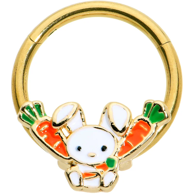 Classic and Chic Nose Rings -16 Gauge 3/8 Gold Tone Cutie Easter Bunny Hinged Segment Ring Classic and Chic Nose Rings -16 Gauge 3/8 Gold Tone Cutie Easter Bunny Hinged Segment Ring