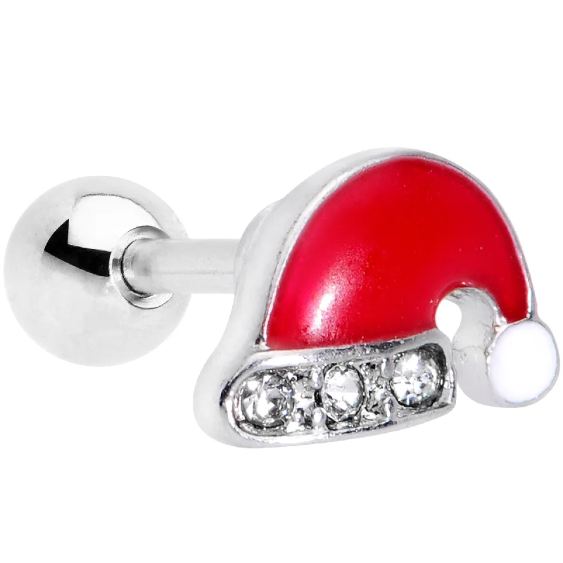 Women's Earrings – Elegant Designs for Every Personality--16 Gauge 1/4 Clear Gem Santa Hat Christmas Cartilage Tragus Earring