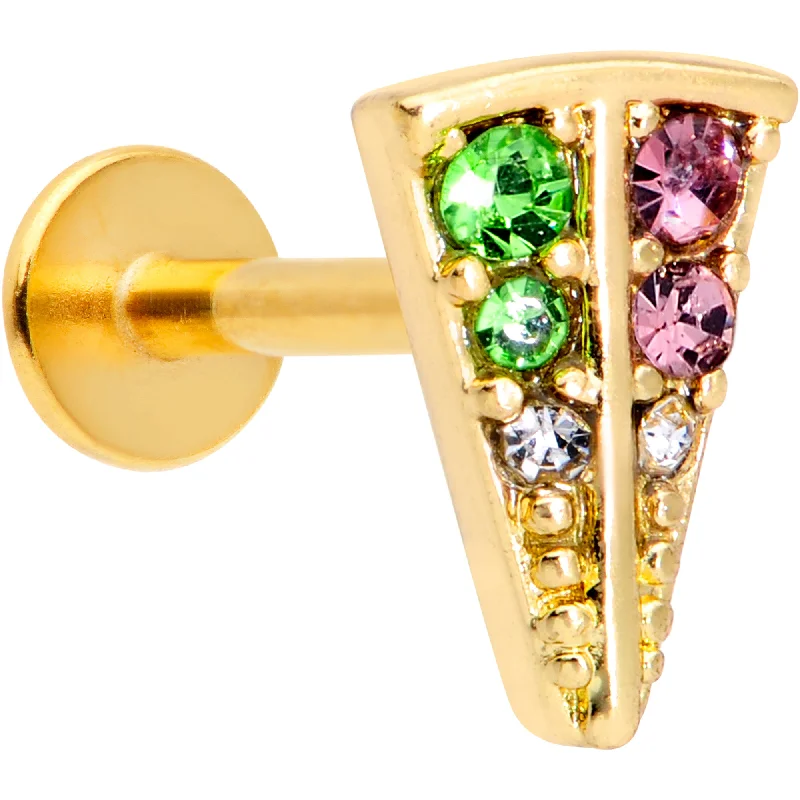 Bold Lip Rings with Gemstone Touch16 Gauge 3/8 Pink Green Gem Gold Tone Triangle Labret Monroe Tragus