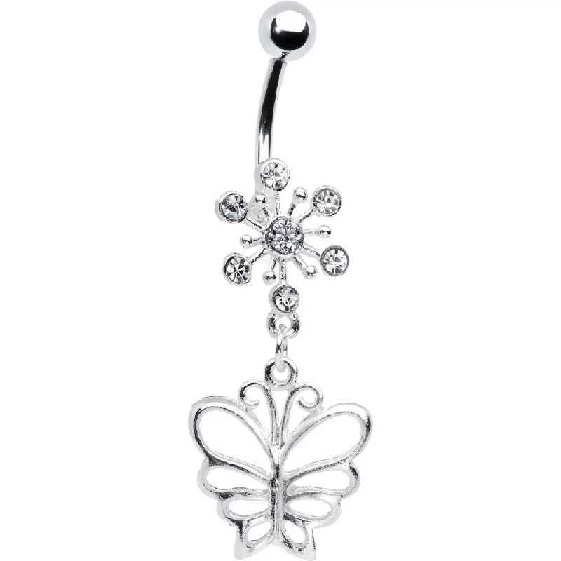Beautiful Belly Rings for Stunning Effect -Clear Crystal Explosion Butterfly Belly Ring Beautiful Belly Rings for Stunning Effect -Clear Crystal Explosion Butterfly Belly Ring