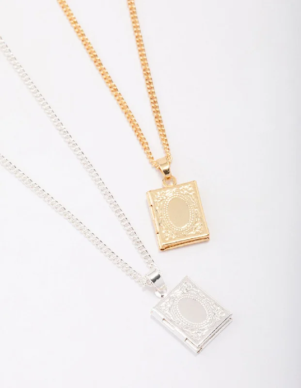 Shop Classic Women's Necklaces & Pendants with a Modern Twist-Gold & Silver Plated Locket Pendant Necklace Pack Shop Classic Women's Necklaces & Pendants with a Modern Twist-Gold & Silver Plated Locket Pendant Necklace Pack