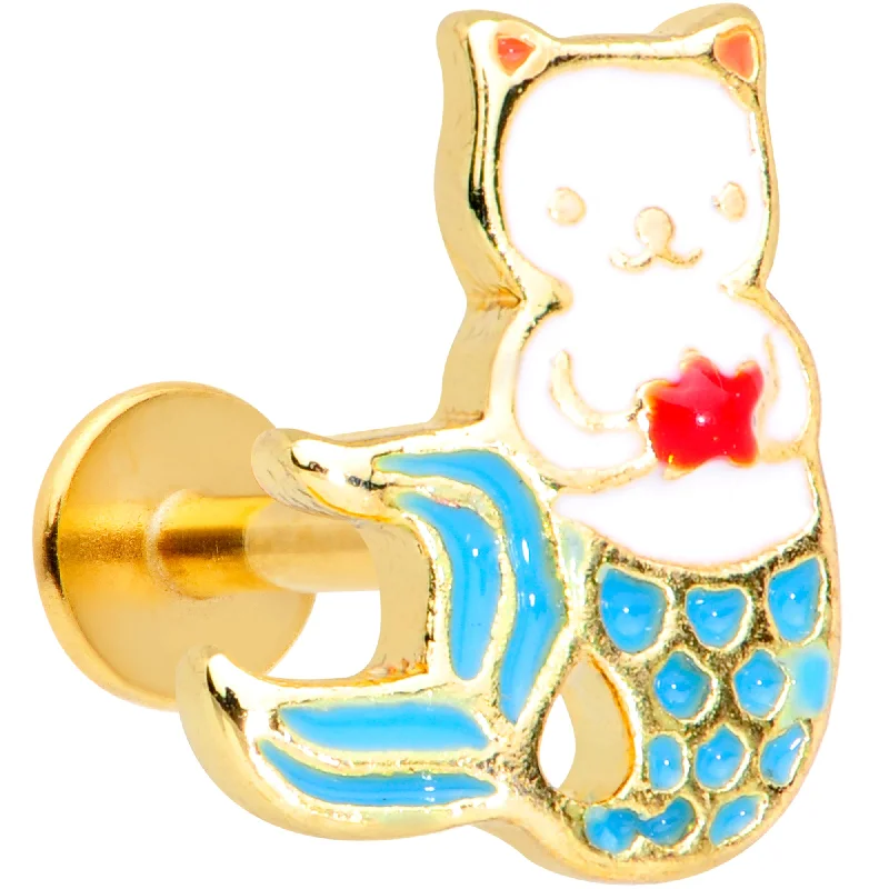 Comfortable Lip Rings for Daily Glam16 Gauge 5/16 Gold Tone Blue White Mermaid Cat Labret Monroe Tragus
