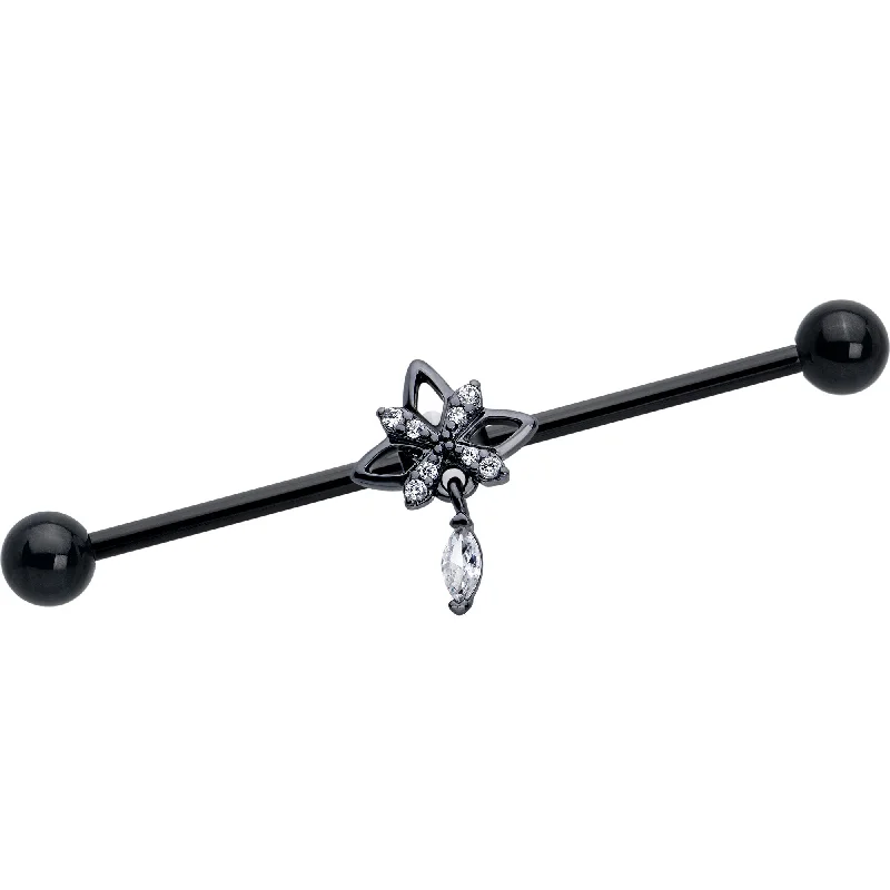 Women's Earrings – Elegant Designs for Every Personality--14 Gauge Clear CZ Gem Black Gothic Star Dangle Industrial Barbell 38mm Women's Earrings – Elegant Designs for Every Personality--14 Gauge Clear CZ Gem Black Gothic Star Dangle Industrial Barbell 38mm