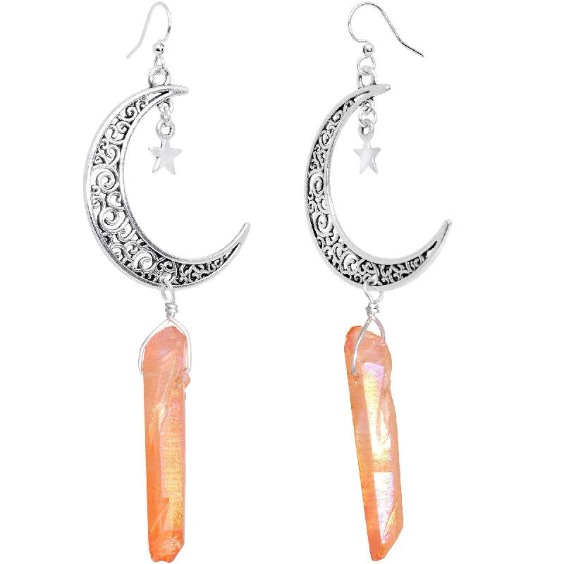 Women's Earrings – Elegant Designs for Every Personality--Handcrafted Quartz Cosmic Crescent Moon Fishhook Dangle Earrings