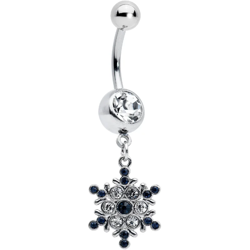 Belly Rings with Beautiful Detailing -Clear Blue Gem Festive Snowflake Christmas Dangle Belly Ring Belly Rings with Beautiful Detailing -Clear Blue Gem Festive Snowflake Christmas Dangle Belly Ring