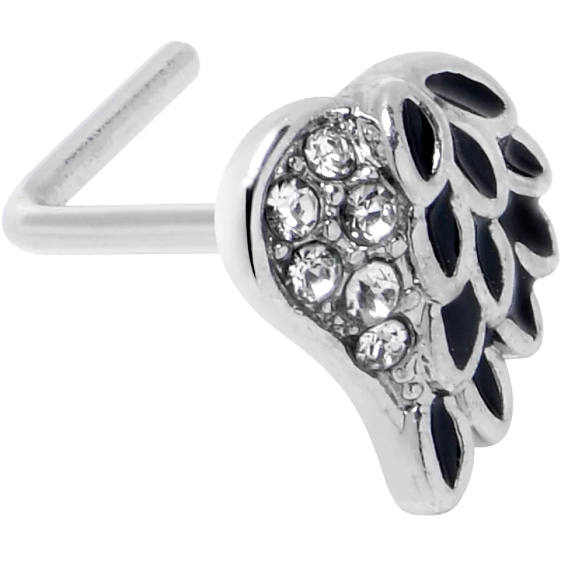 Artistic Nose Rings -20 Gauge 7mm Clear Gem Heavenly Heart Angel Wing Black L Shape Nose Ring Artistic Nose Rings -20 Gauge 7mm Clear Gem Heavenly Heart Angel Wing Black L Shape Nose Ring