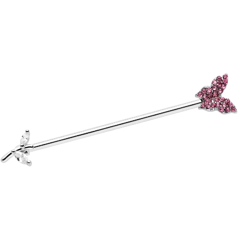 Women's Earrings – Elegant Designs for Every Personality--14 Gauge Clear Pink CZ Gem Branch Butterfly Industrial Barbell 38mm
