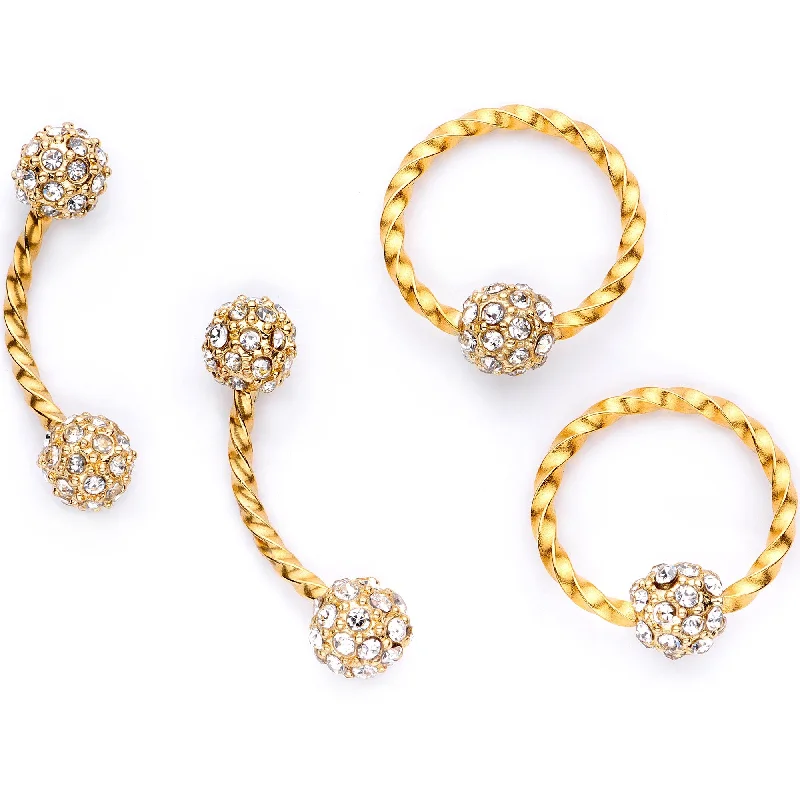 Women's Earrings – Elegant Designs for Every Personality--16 Gauge Clear Gem Gold Tone Captive Ring Curved Barbell Cartilage Set