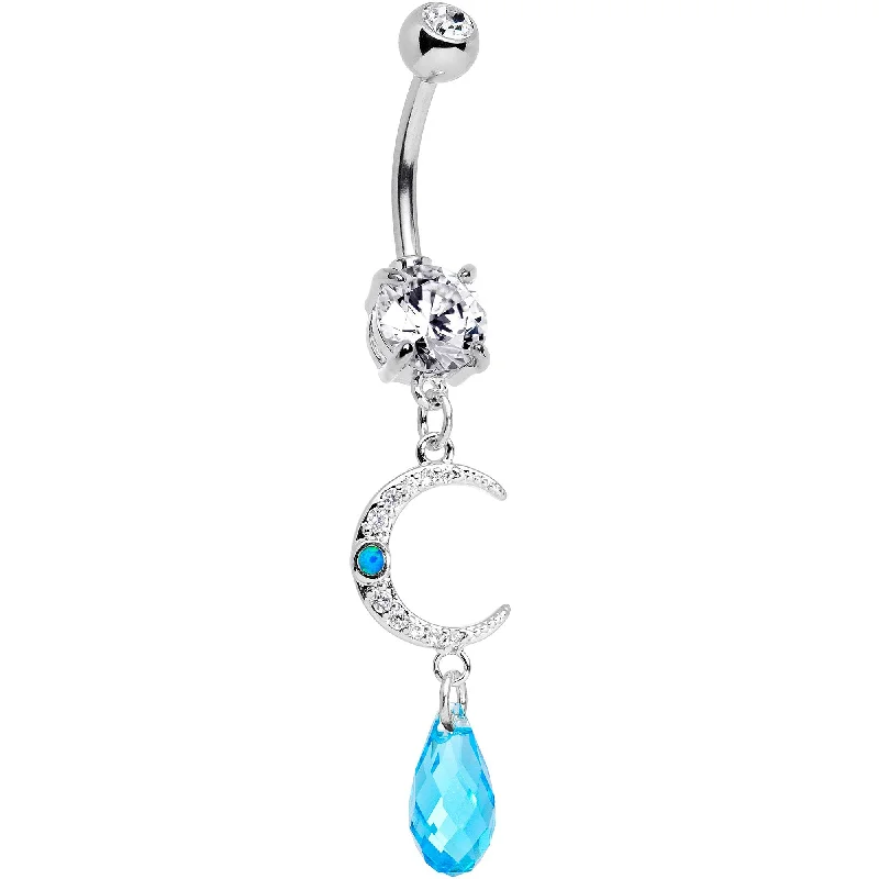 Comfortable Belly Rings with Vibrant Shine -Handcrafted Clear Blue Gem Crescent Moon Dangle Belly Ring Comfortable Belly Rings with Vibrant Shine -Handcrafted Clear Blue Gem Crescent Moon Dangle Belly Ring