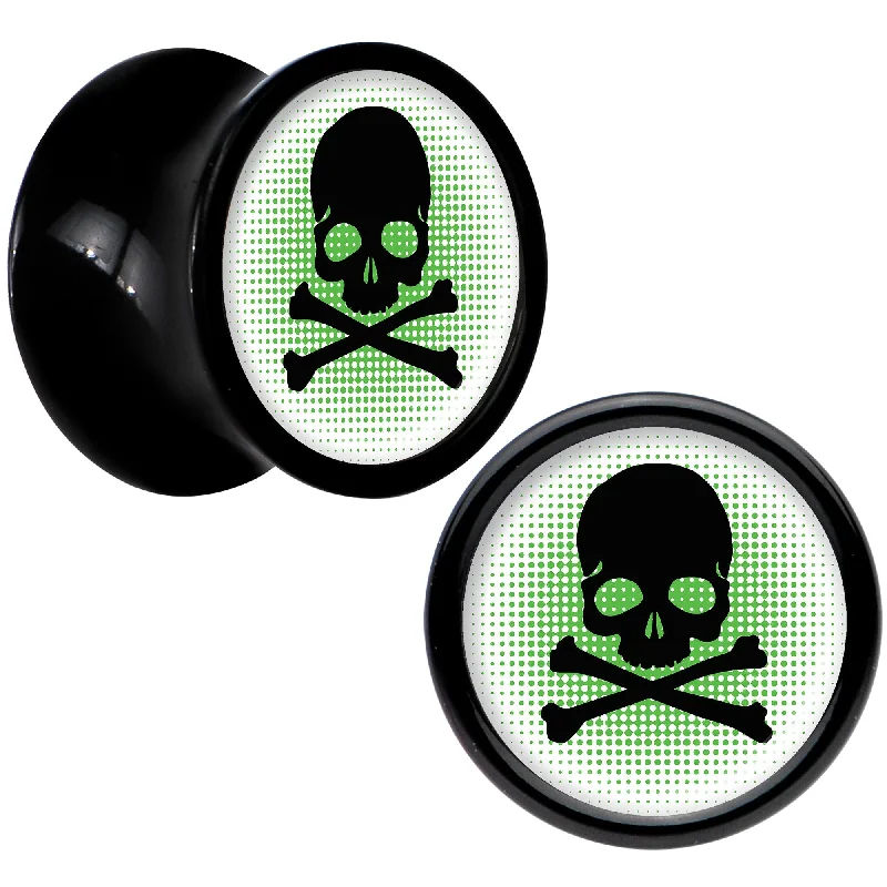 Women's Earrings – Elegant Designs for Every Personality--Black Acrylic Green Black Skull Saddle Plug Set 0 Gauge
